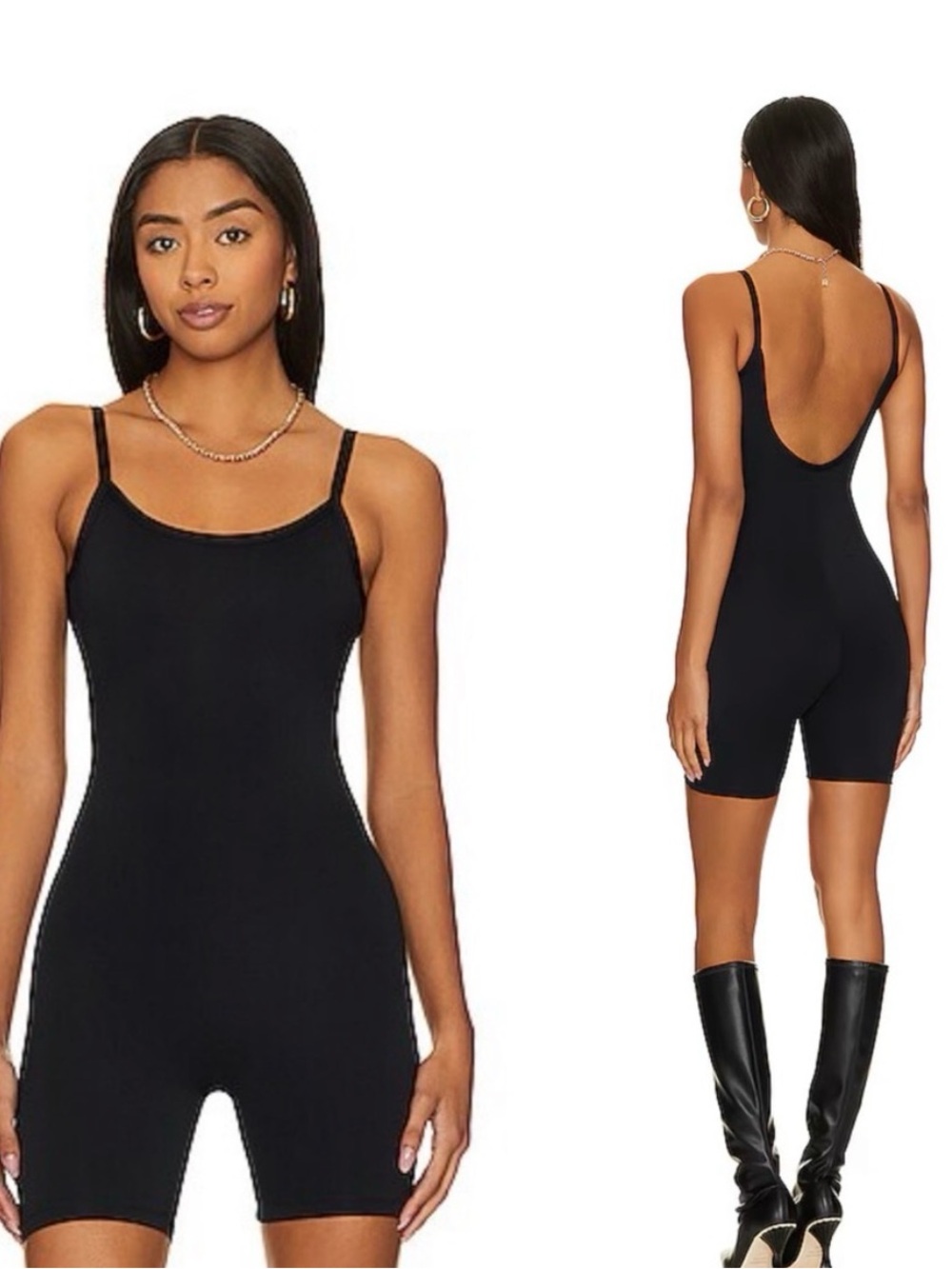 Good American Black Scuba Strappy Biker Catsuit Low Back Shorts 3 Large